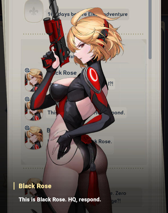 The gun-wielding female assassin Black Rose says the line "This is Black Rose. HQ, respond."